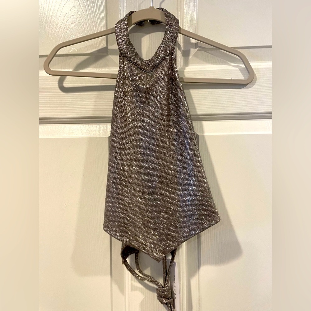 TopShop Shimmer Halter Top Blouse with tie back